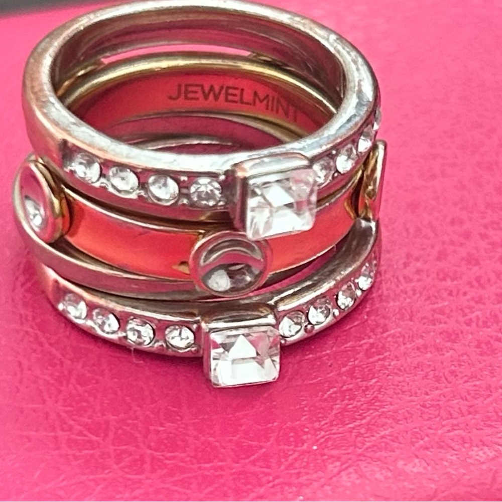 Jewelmint Silver and Gold Crystal Ring Set -Set of 5